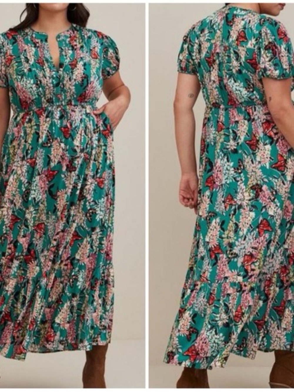 torrid Teal Floral Butterfly Maxi Dress Medium Large 00 Fairycore Whimsigoth